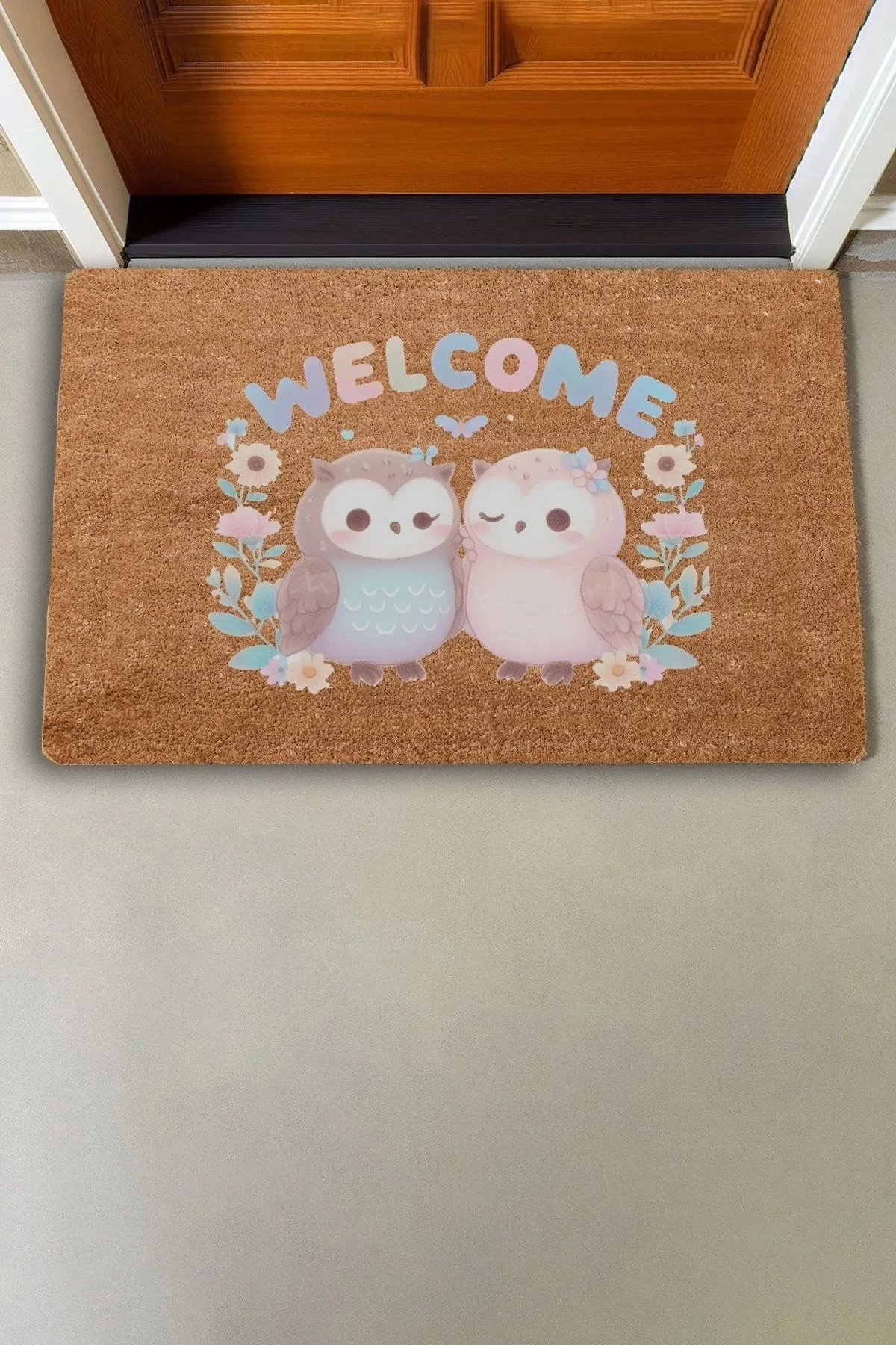 Valerine Life Sevimli Baykuş Çifti Welcome Kapı Önü Paspası 45x70cm