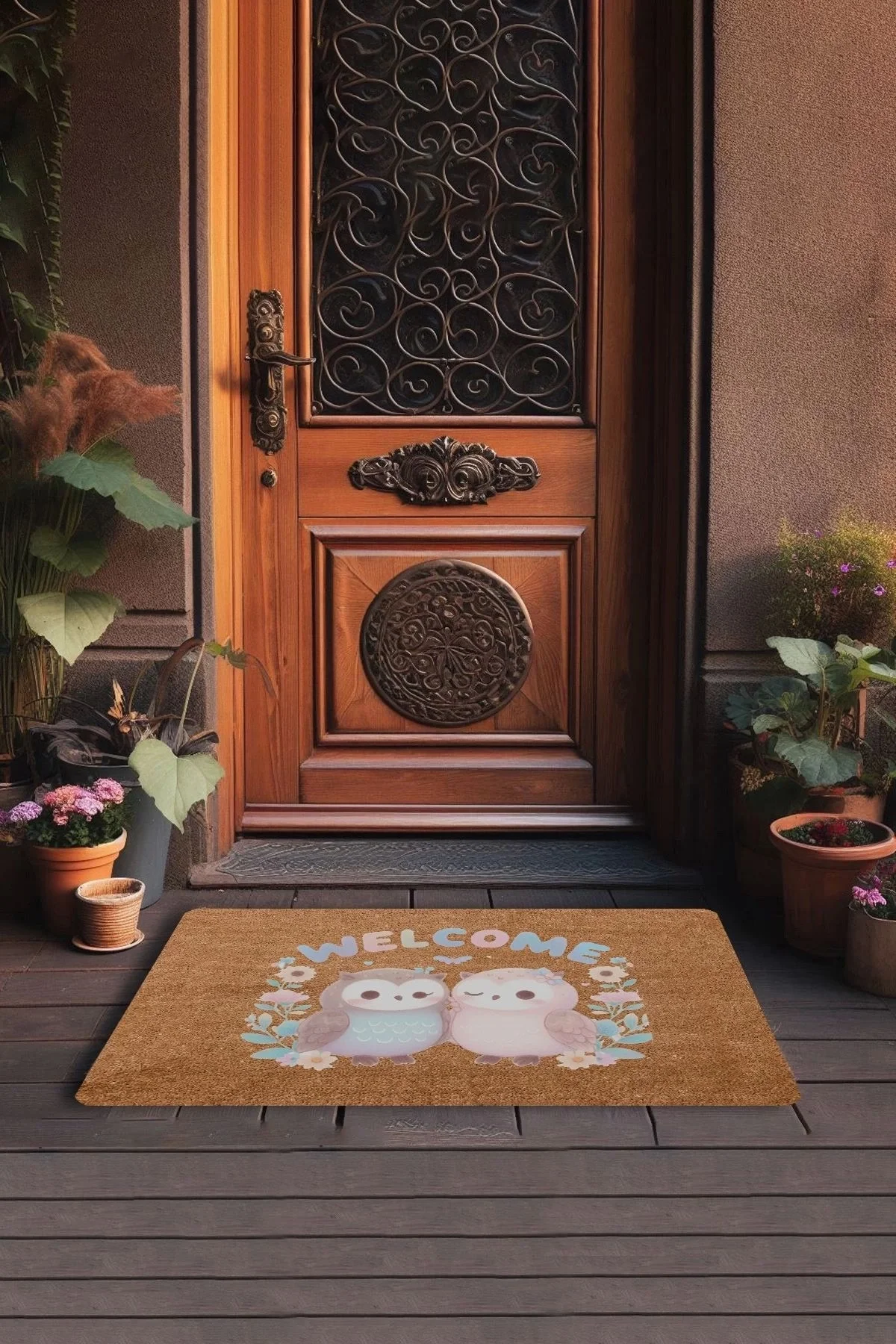 Valerine Life Sevimli Baykuş Çifti Welcome Kapı Önü Paspası 45x70cm