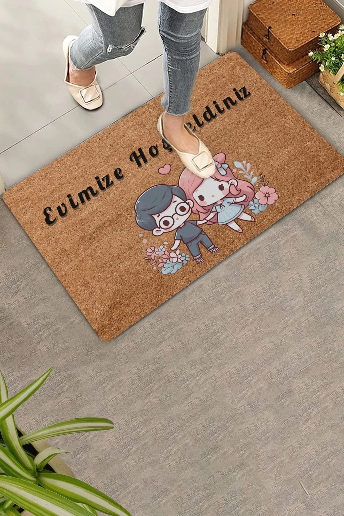 Valerine Life Sevimli Çiftler Evimize Hoş Geldiniz Kapı Önü Paspası 45x70cm