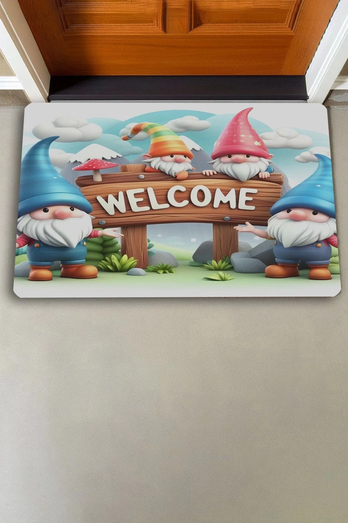 Valerine Life Sevimli Cüceler Welcome Kapı Önü Paspası 45x70cm