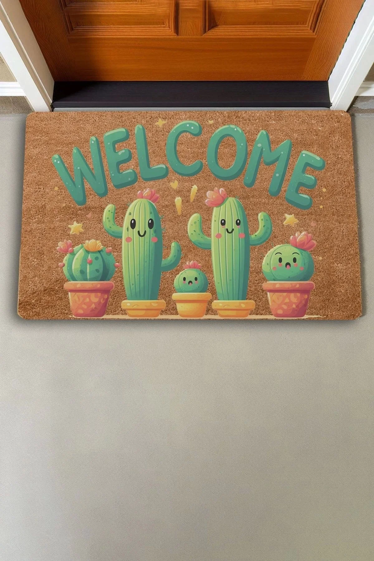 Valerine Life Sevimli Kaktüs Ailesi Welcome Kapı Önü Paspası 45x70cm