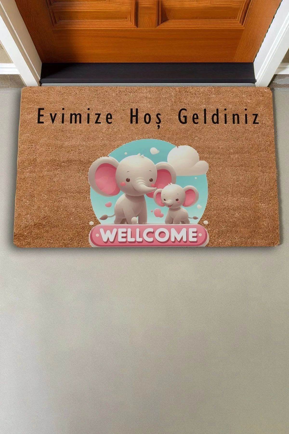 Valerine Life Sevimli Pembe Yavru Filler Evimize Hoş Geldiniz Kapı Önü Paspası 45x70cm