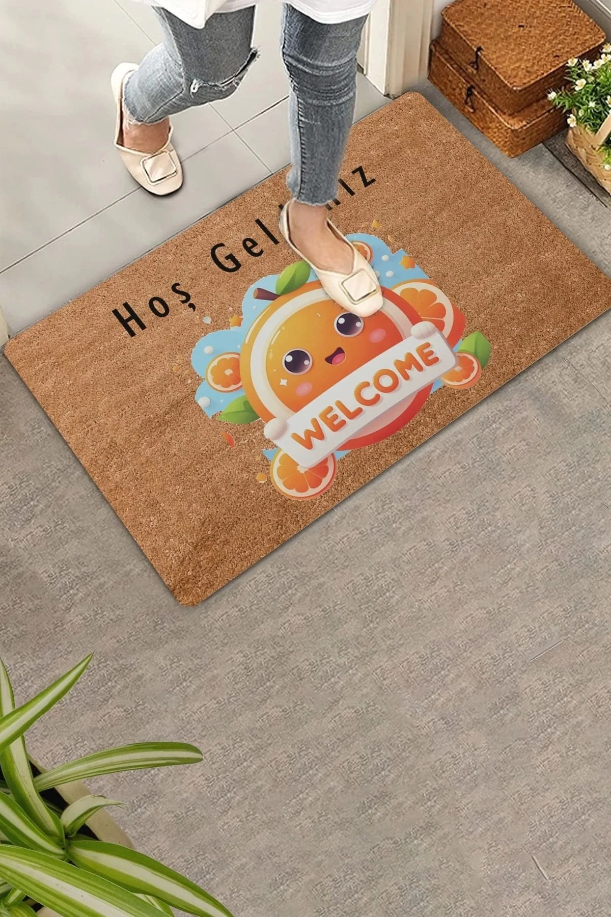 Valerine Life Sevimli Portakal Hoş Geldiniz Kapı Önü Paspası 45x70cm