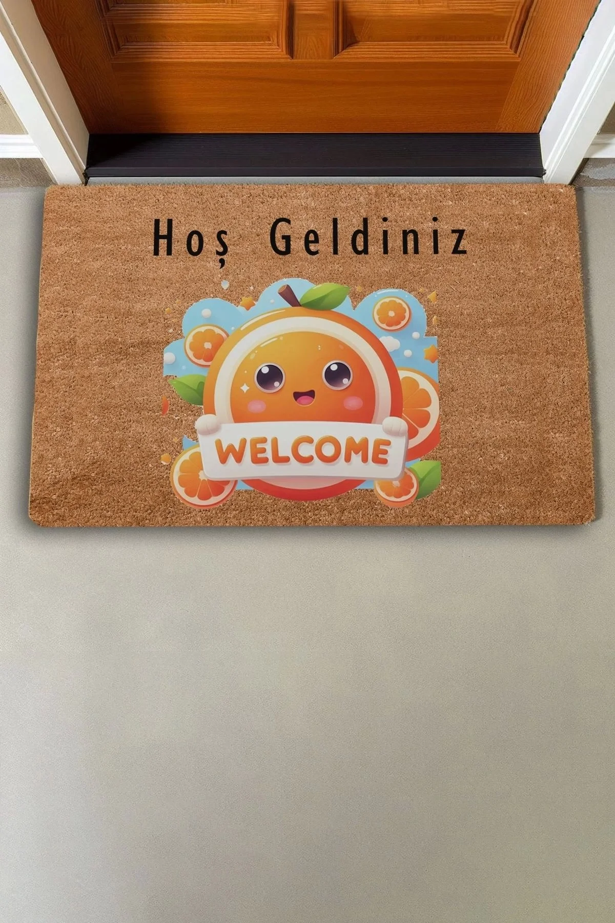 Valerine Life Sevimli Portakal Hoş Geldiniz Kapı Önü Paspası 45x70cm