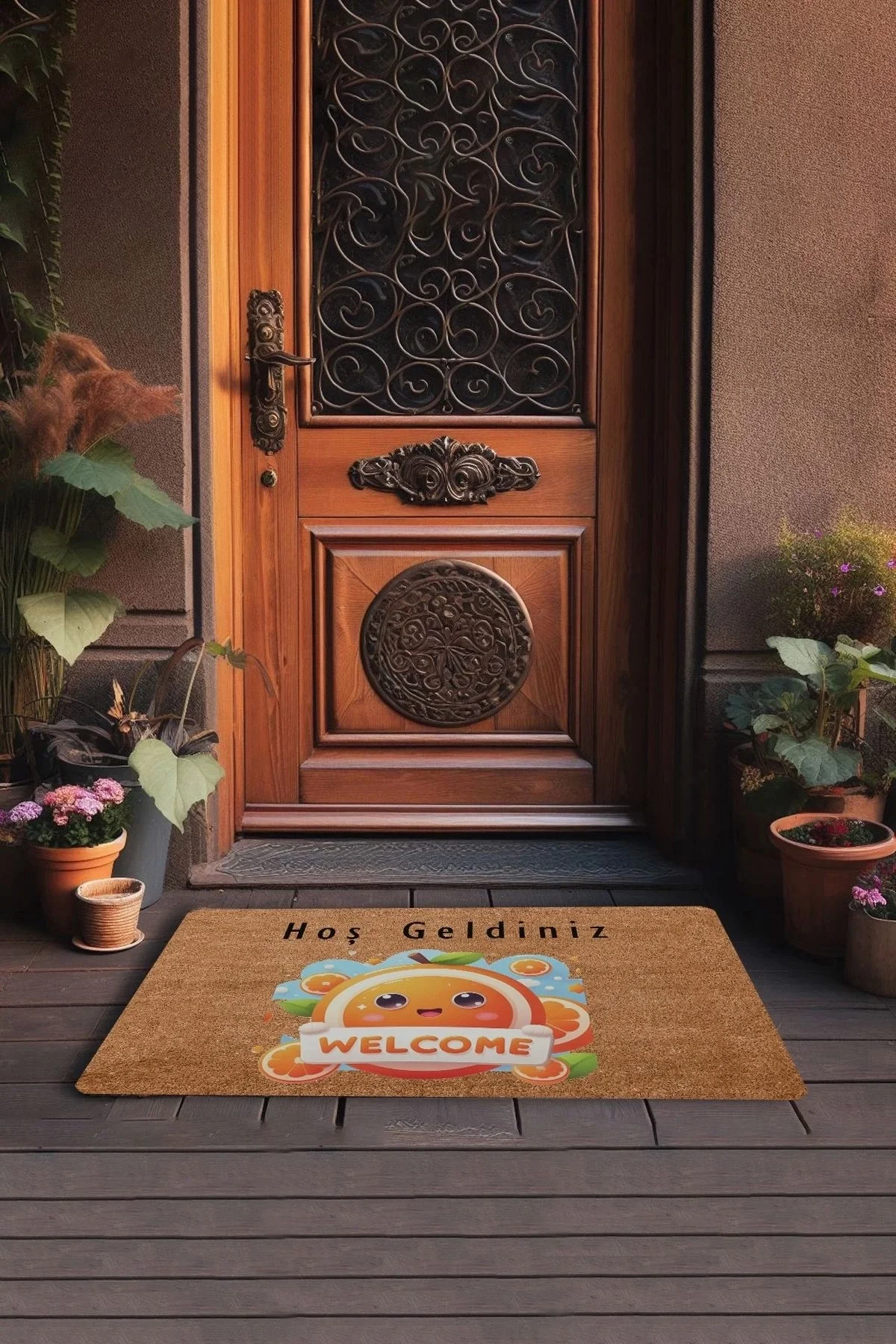Valerine Life Sevimli Portakal Hoş Geldiniz Kapı Önü Paspası 45x70cm