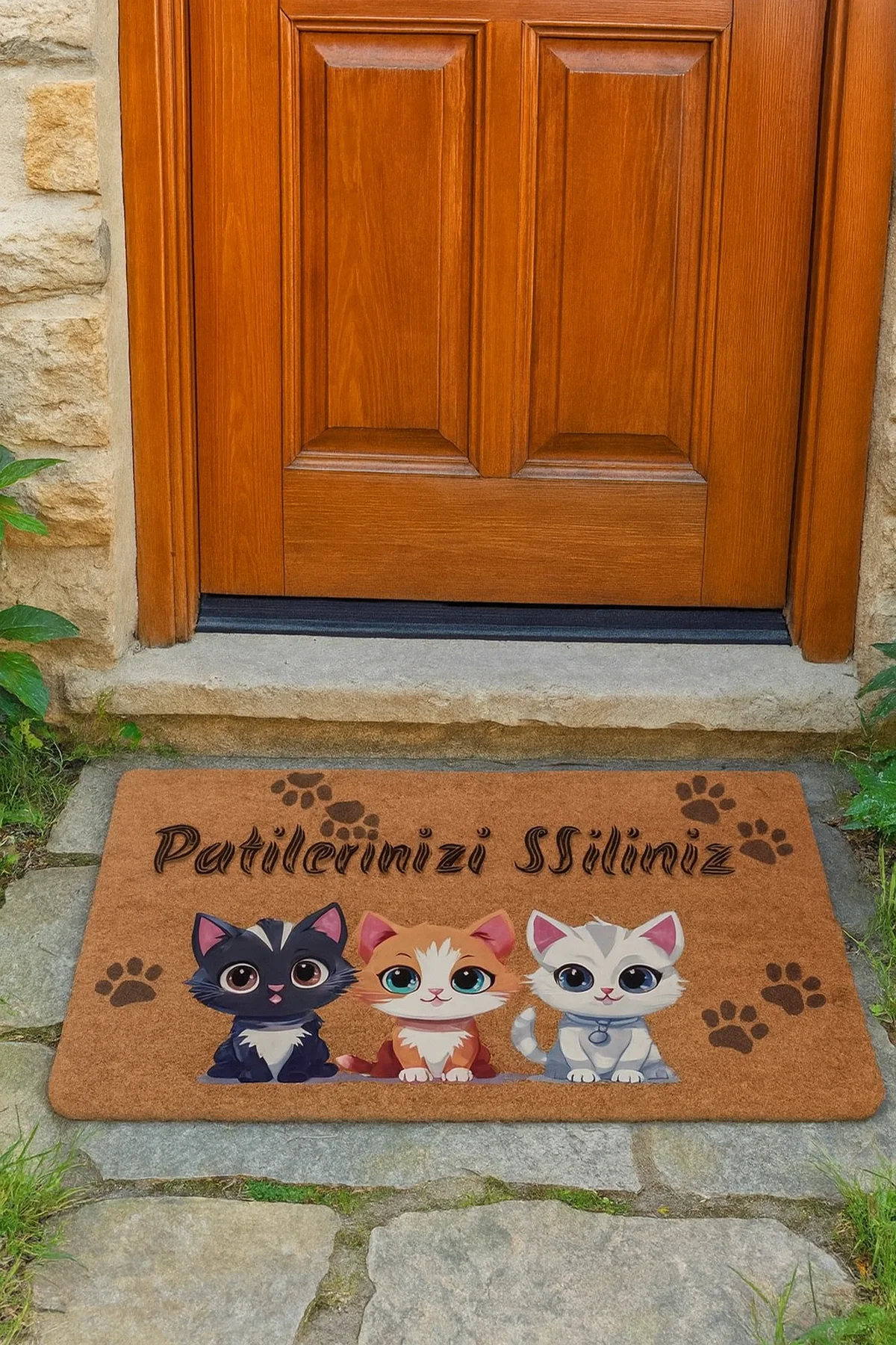 Valerine Life Sevimli Siyah Sarı Beyaz Yavru Kediler Patilerinizi Silin Kapı Önü Paspası 45x70cm