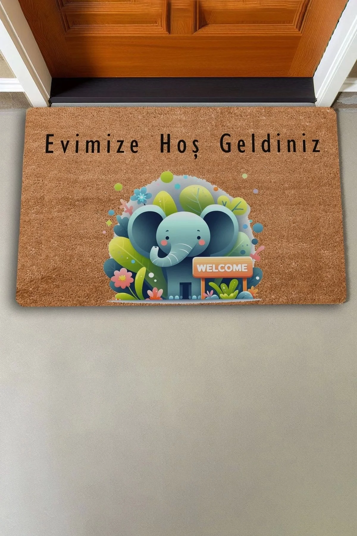 Valerine Life Şirin Fil ve Orman Temalı Evimize Hoş Geldiniz Kapı Önü Paspası 45x70cm