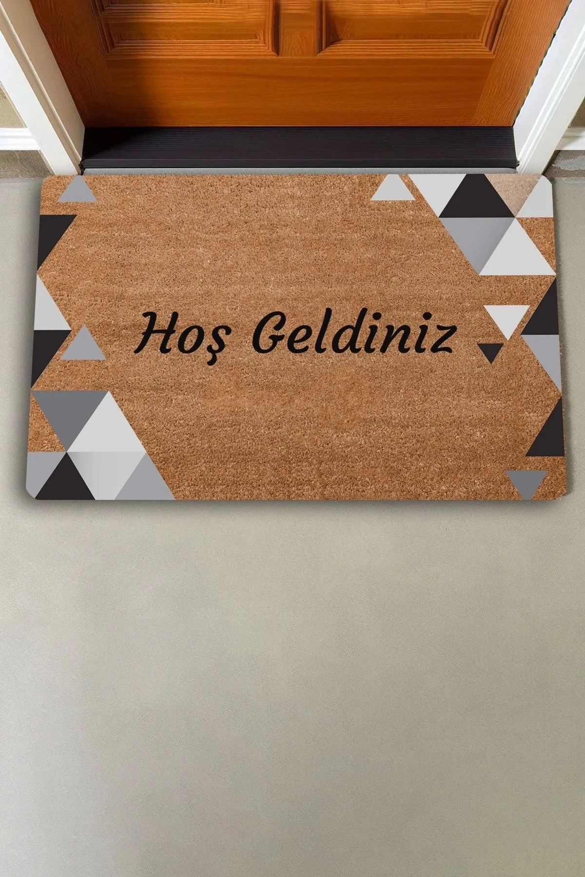 Valerine Life Siyah Gri Geometrik Üçgen Hoş Geldiniz Kapı Önü Paspası 45x70cm