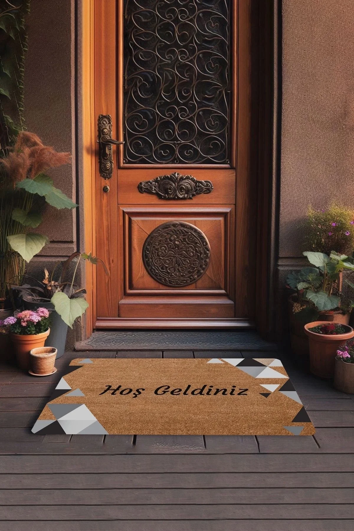 Valerine Life Siyah Gri Geometrik Üçgen Hoş Geldiniz Kapı Önü Paspası 45x70cm