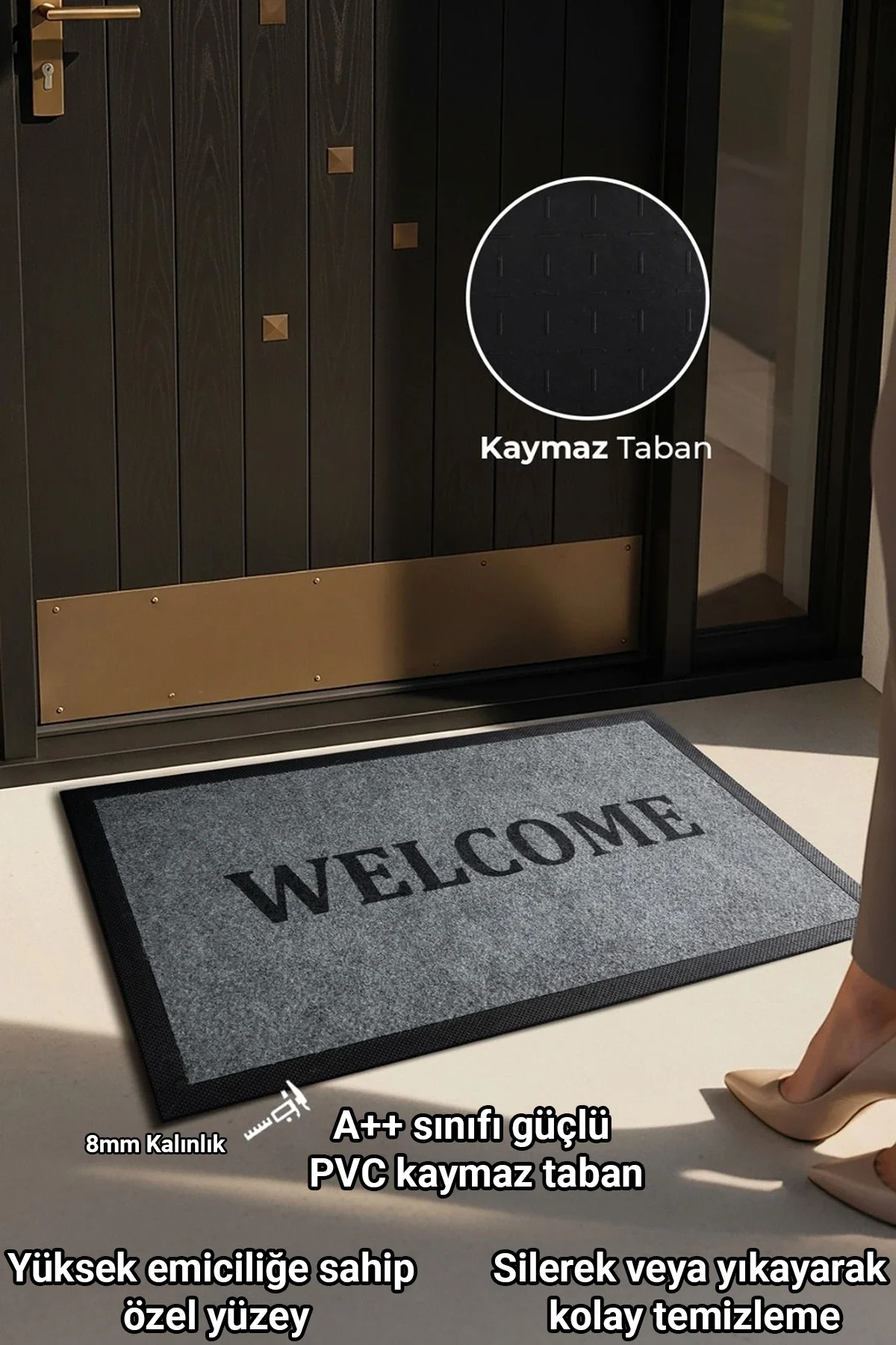 Valerine Life SoftTouch Dokulu Nem Alıcılı Kaymaz Taban Kapı Önü Ev İş Yeri Ofis Paspası 50x90cm