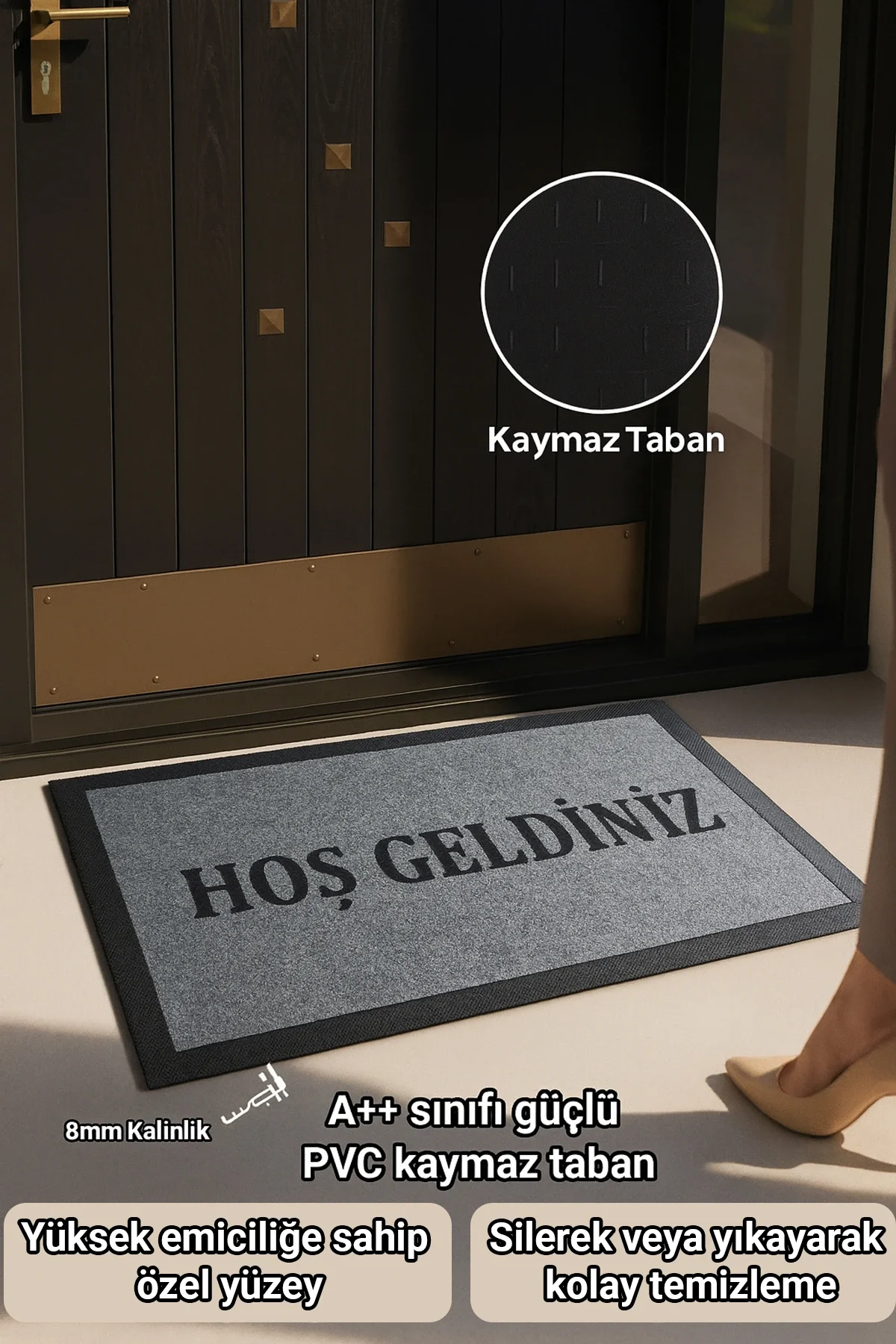 Valerine Life SoftTouch Dokulu Nem Alıcılı Kaymaz Taban Kapı Önü Ev İşyeri Ofis Paspası 50x90cm