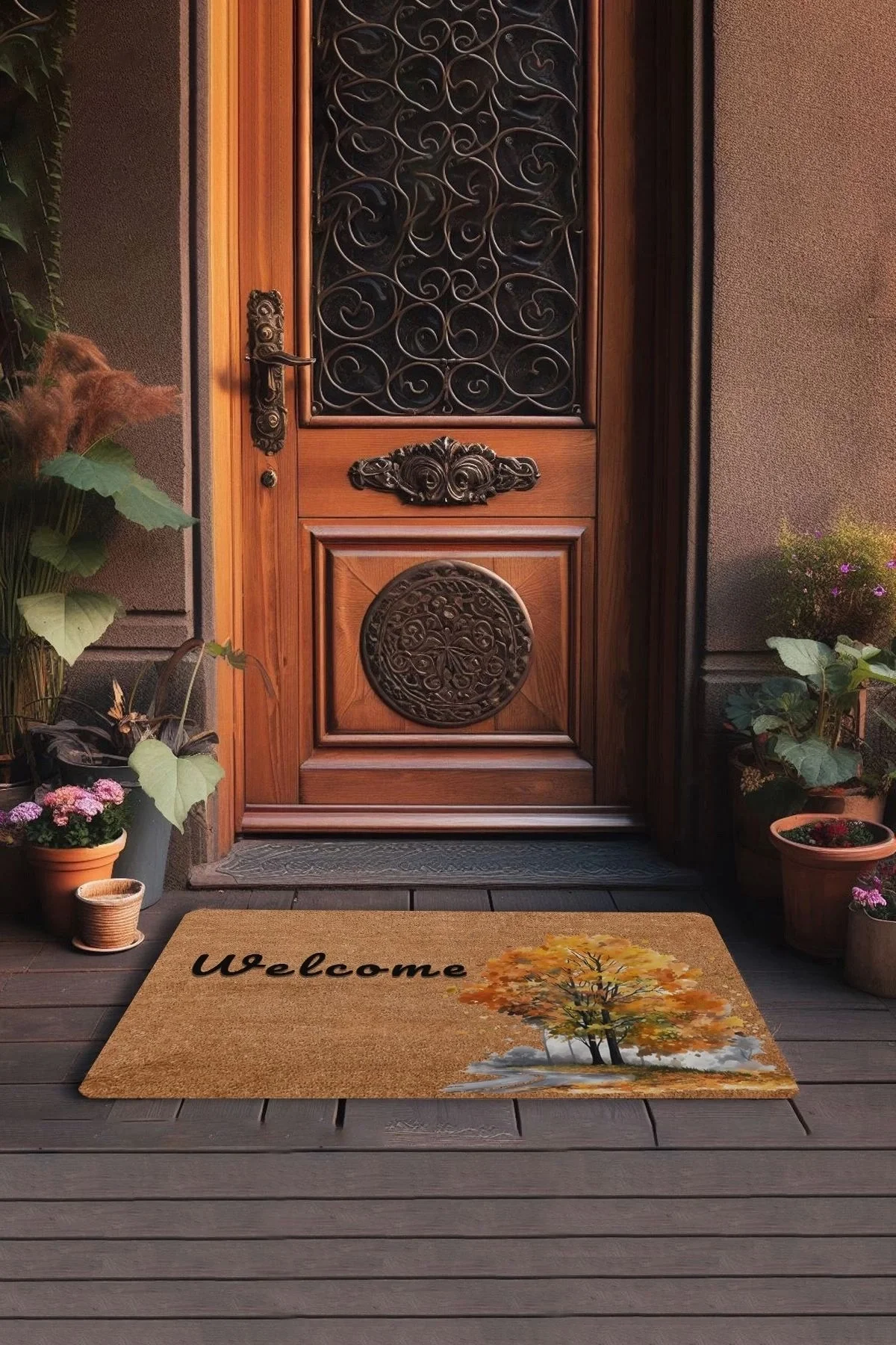 Valerine Life Sonbahar Çınar Ağacı Welcome Kapı Önü Paspası 45x70cm