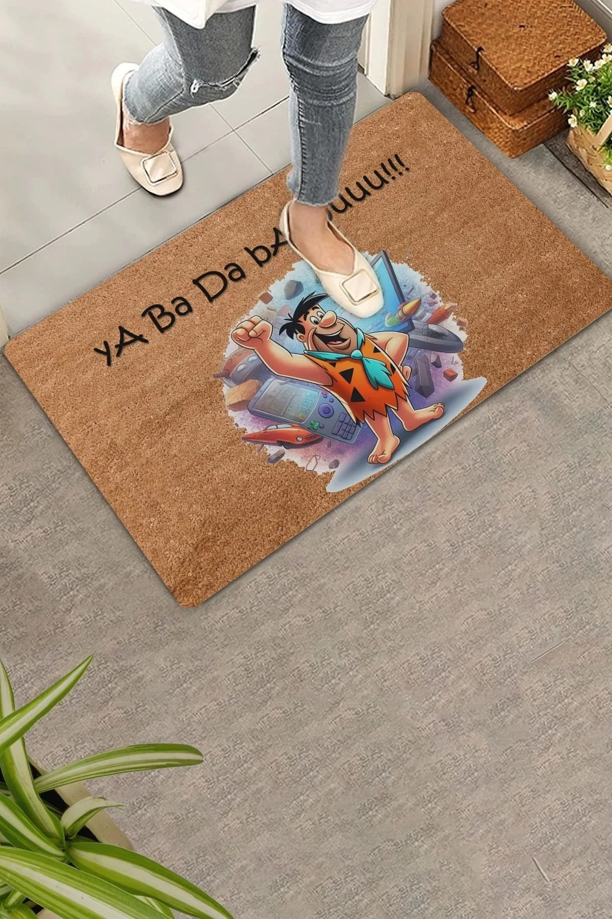 Valerine Life Taş Devri Yaba Daba Du Welcome Hoş Geldiniz Kapı Önü Paspası 45x70cm