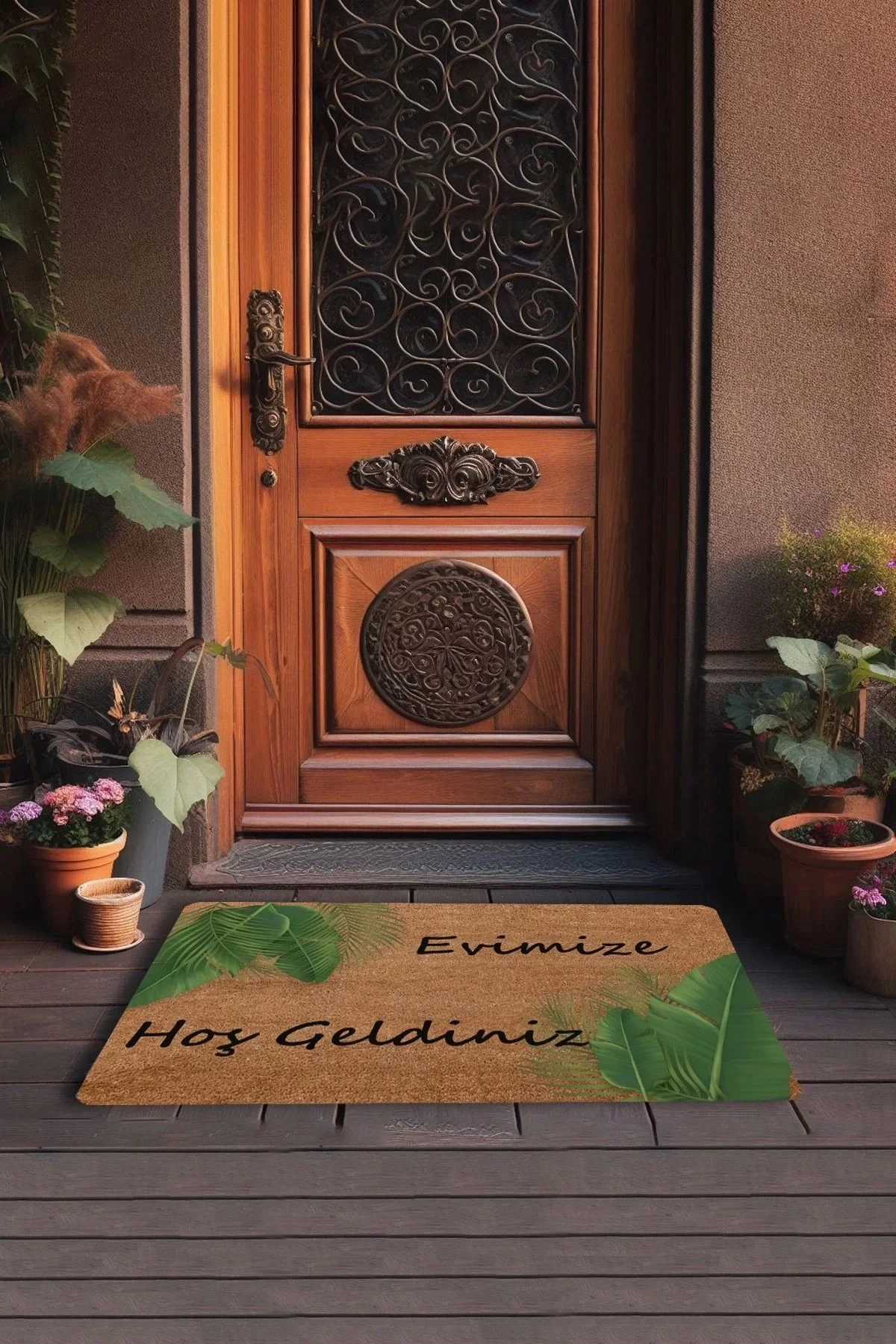 Valerine Life Tropikal Palmiye Yaprağı Evimize Hoş Geldiniz Kapı Önü Paspası 45x70cm