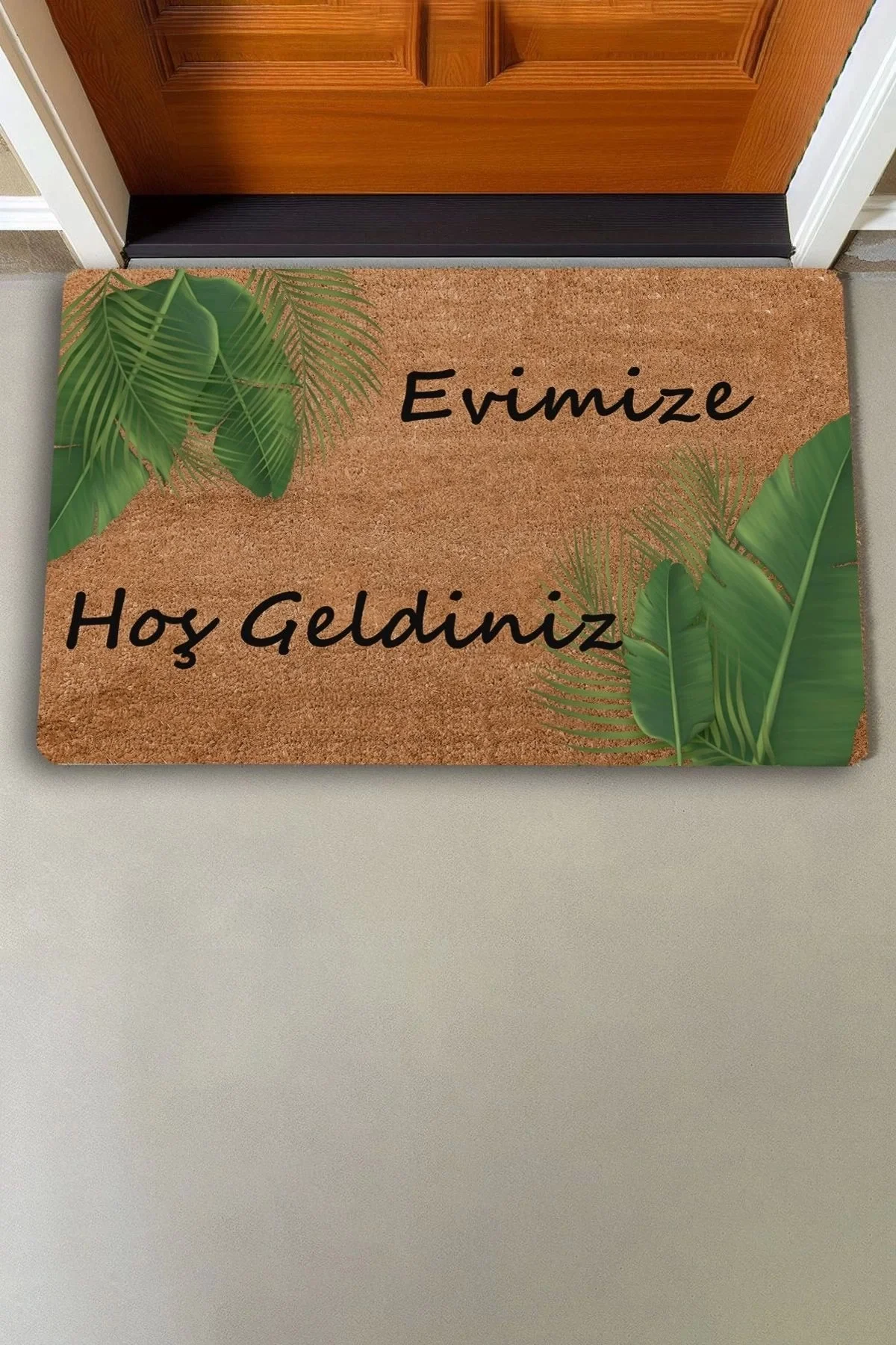 Valerine Life Tropikal Palmiye Yaprağı Evimize Hoş Geldiniz Kapı Önü Paspası 45x70cm