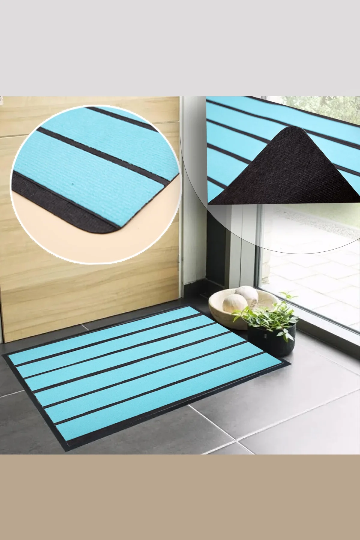 Valerine Life 6 Şeritli Siyah Halılı Paspas Welcome Hoş Geldiniz Toz Alıcı Kapı Önü Paspası 45x70cm