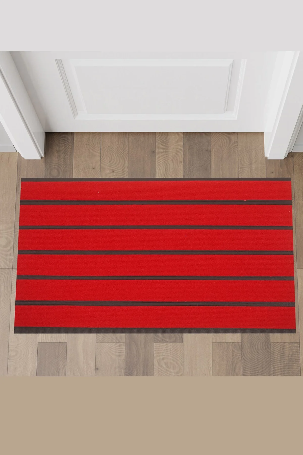 Valerine Life 6 Şeritli Kırmızı Halılı Paspas Welcome HoşGeldiniz Toz Alıcı Kapı Önü Paspası 45x70cm