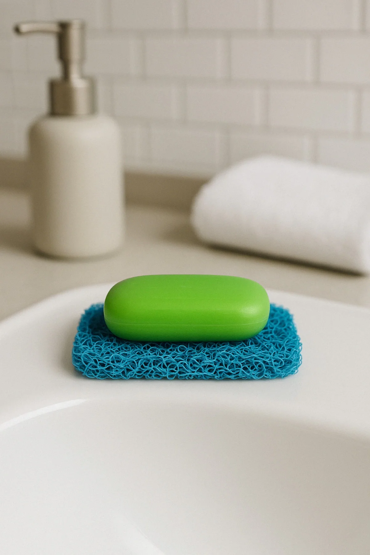 Valerine Life Turkuaz Sabunluk Kaymaz Kıvırcık Lif Dokulu Hızlı Kuruyan Su Tahliyeli Sabun Altlığı 7x11cm 3 Adet