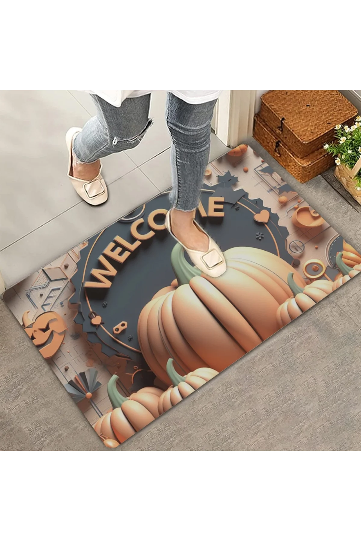 Valerine Life Turuncu Bal Kabağı Welcome Kapı Önü Paspası 45x70cm