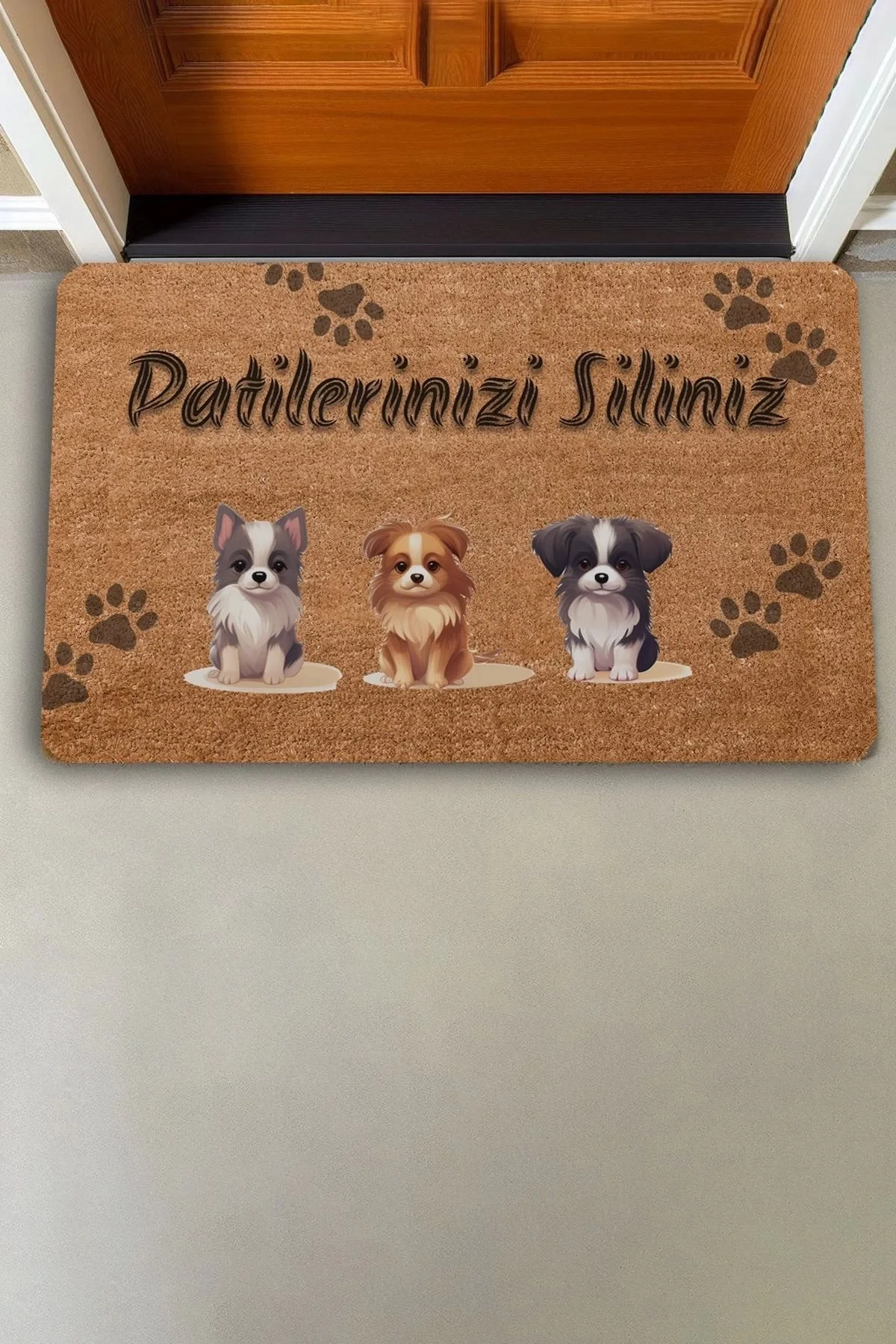 Valerine Life Üçlü Sevimli Yavru Köpekler Patilerinizi Silin Kapı Önü Paspası 45x70cm