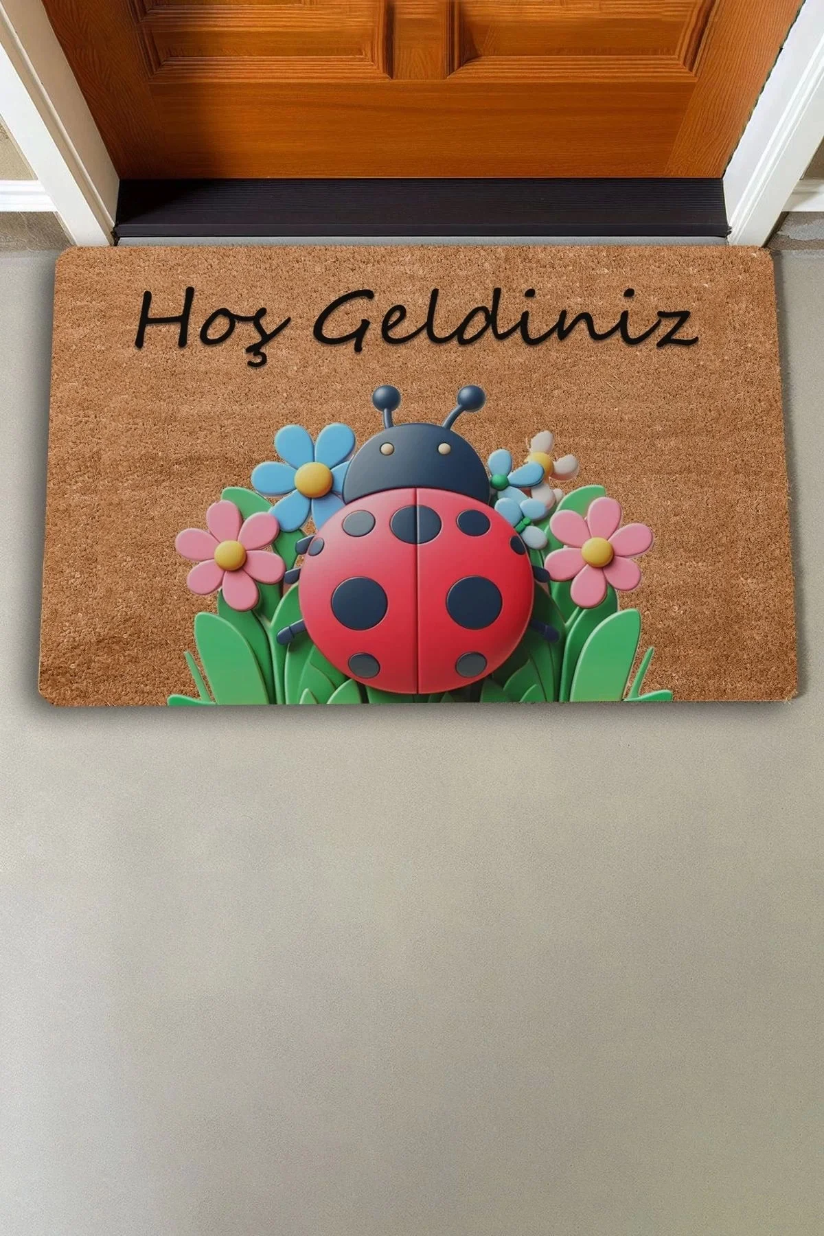 Valerine Life Uğur Böceği ve Papatyalı Welcome Kapı Önü Paspası 45x70cm