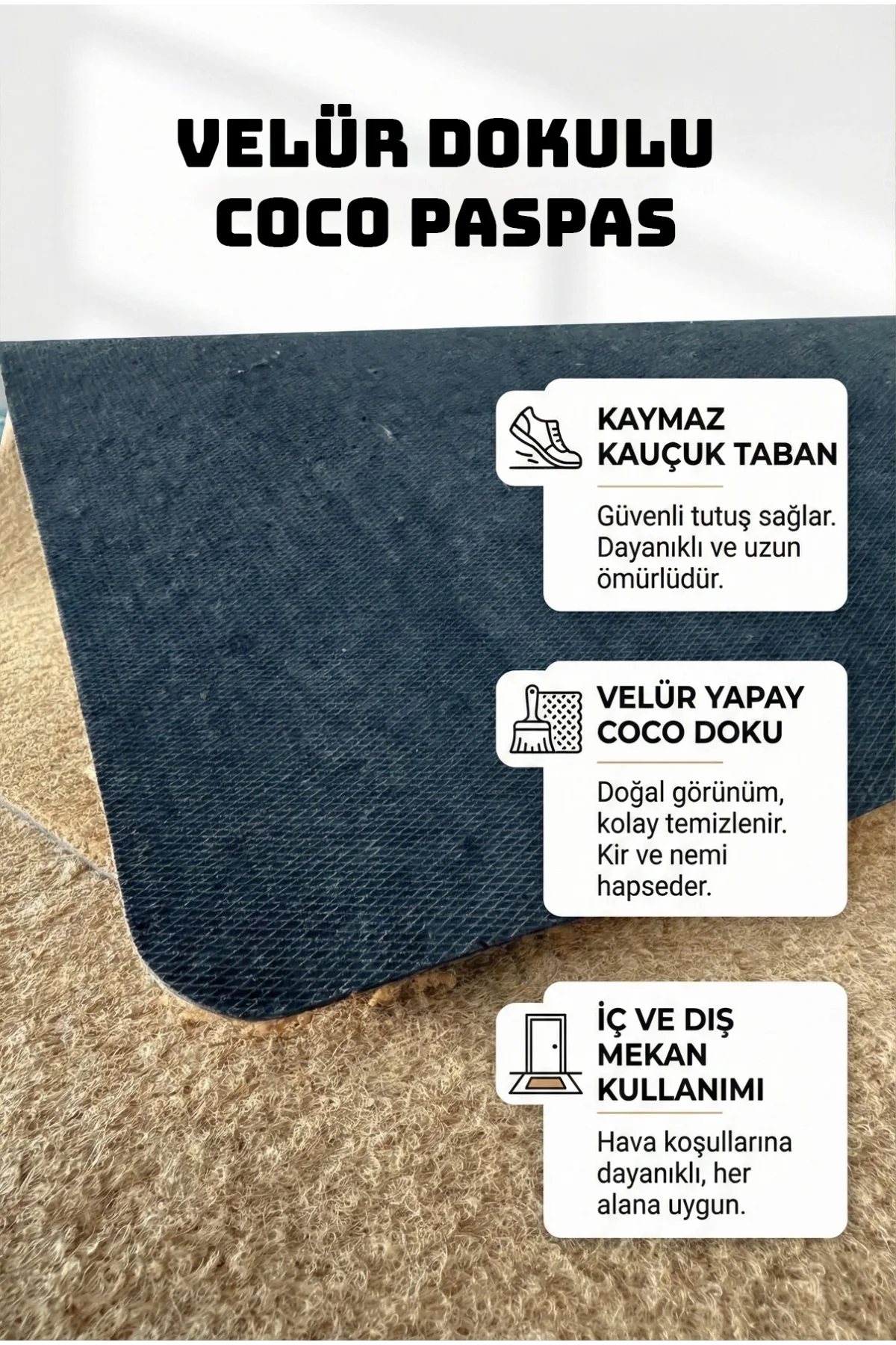 Valerine Life Velür Coco Görünüm Kişiye Firmaya Özel Logolu Ev Ofis İşyeri Kapı Önü Paspası 50x90cm