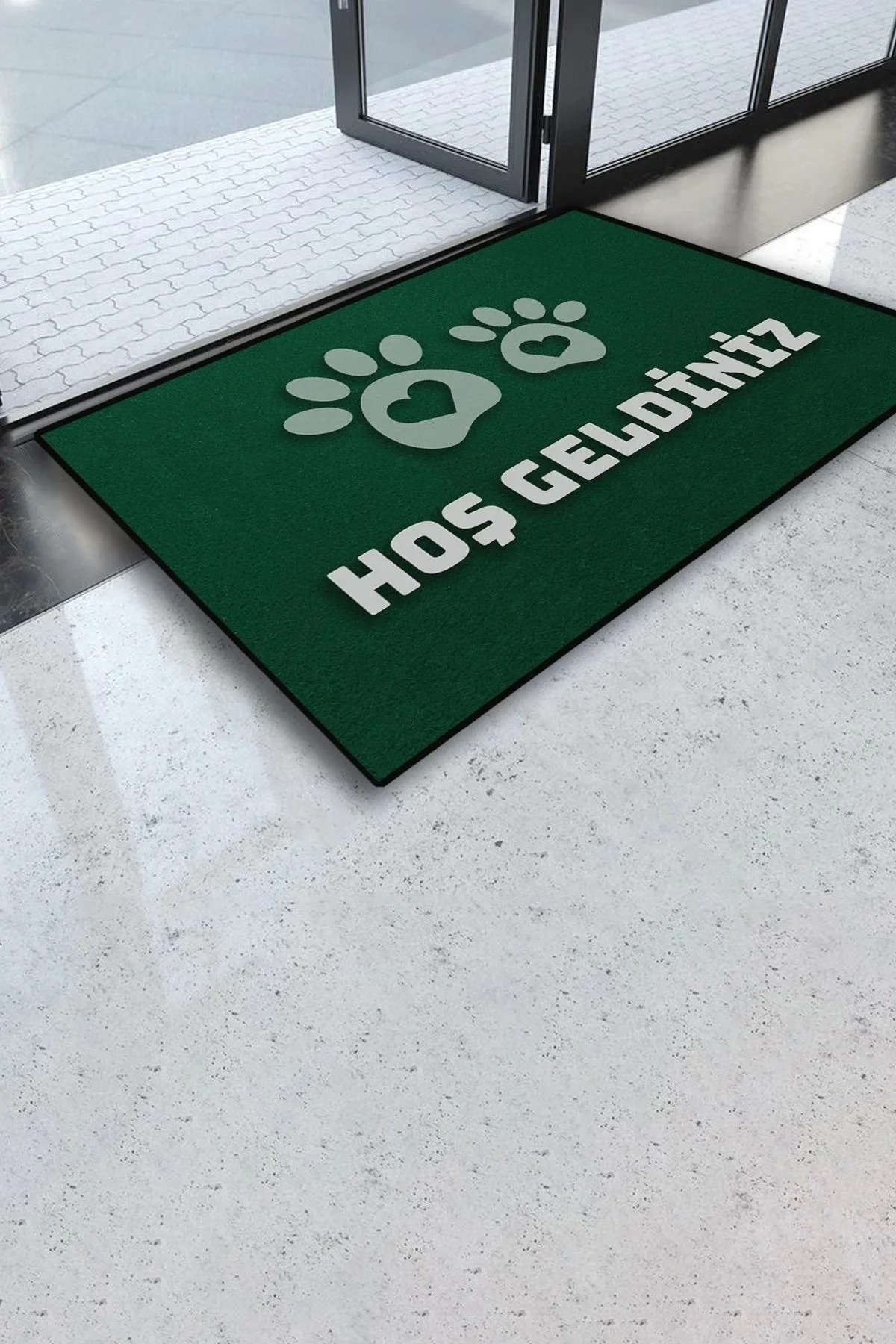 Valerine Life Veteriner Kliniği Yeşil Renk Hoş Geldiniz Pet Shop Kapı Önü Paspası 45x70cm