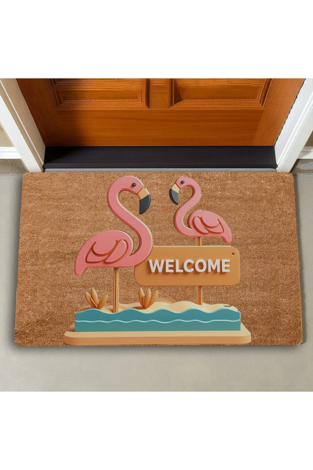 Valerine Life Pembe Flamingo Çifti Welcome Kapı Önü Paspası 45x70cm