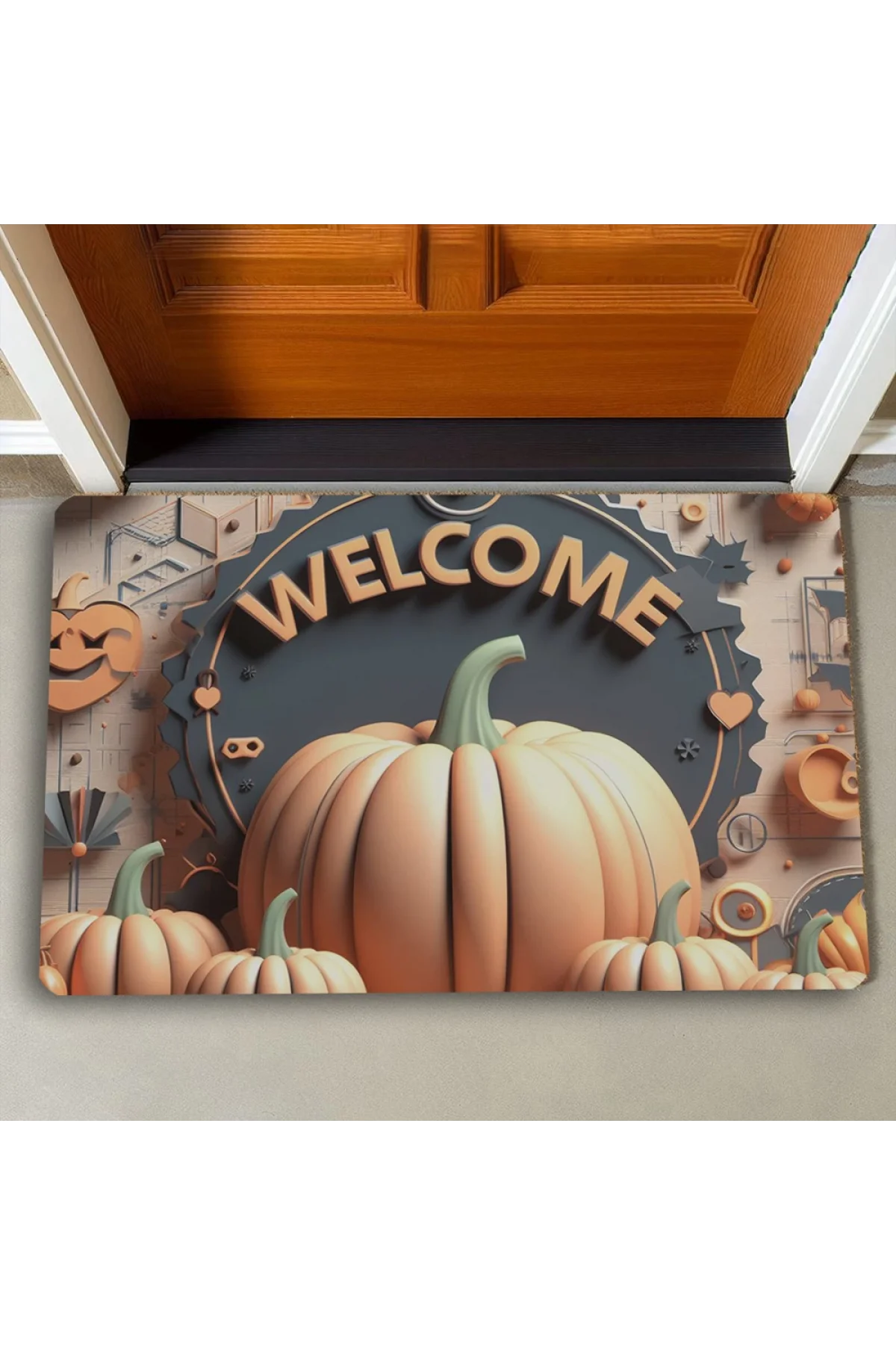 Valerine Life Turuncu Bal Kabağı Welcome Kapı Önü Paspası 45x70cm