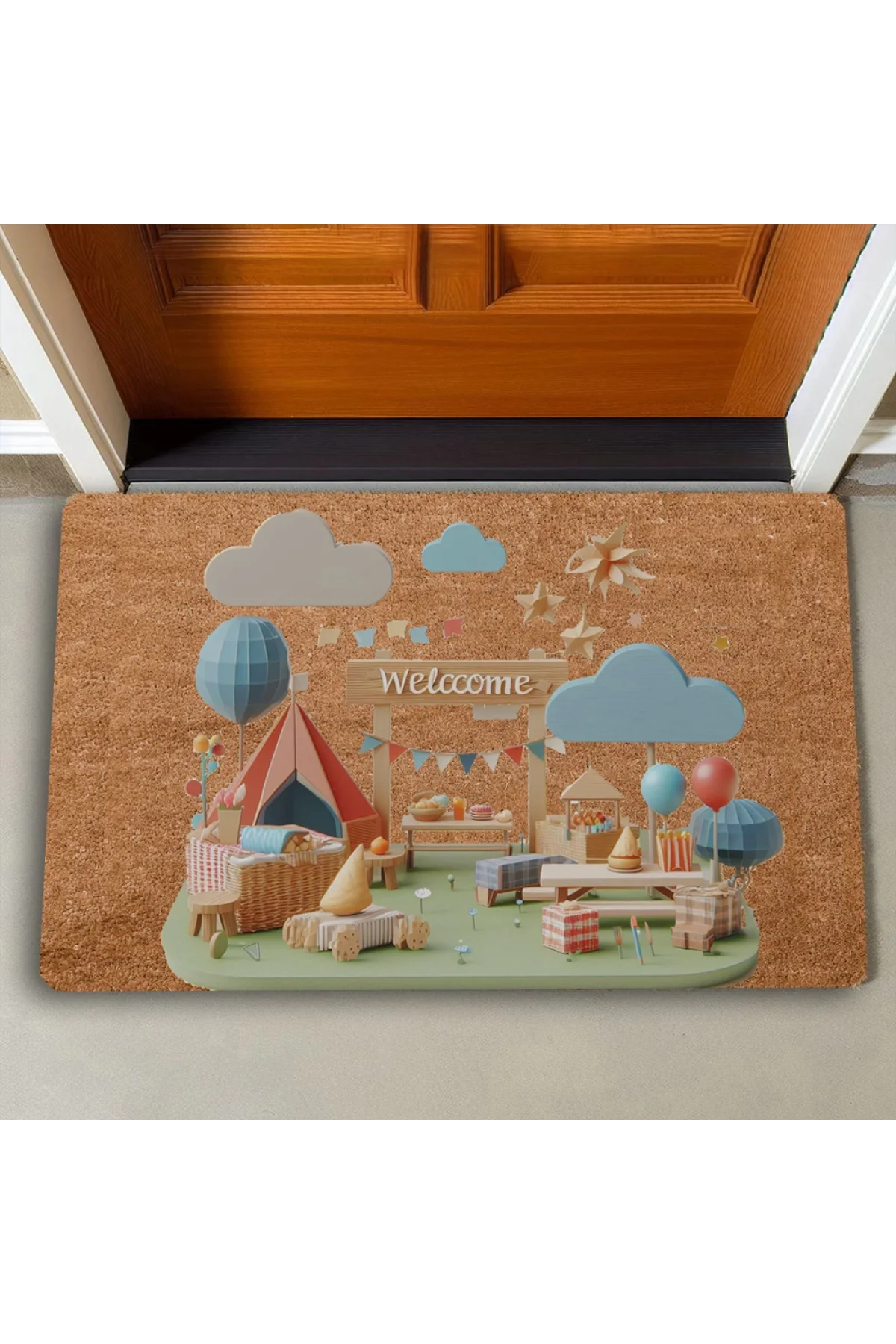 Valerine Life Kamp Piknik Temalı Welcome Kapı Önü Paspası 45x70cm