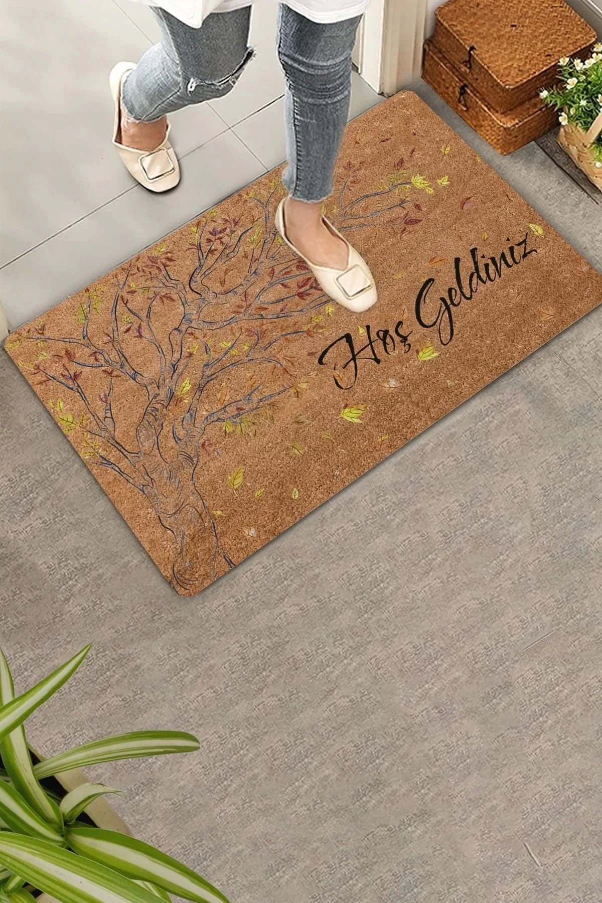 Valerine Life Yaprak Dökümü Ağaç Temalı Hoş Geldiniz Kapı Önü Paspası 45x70cm