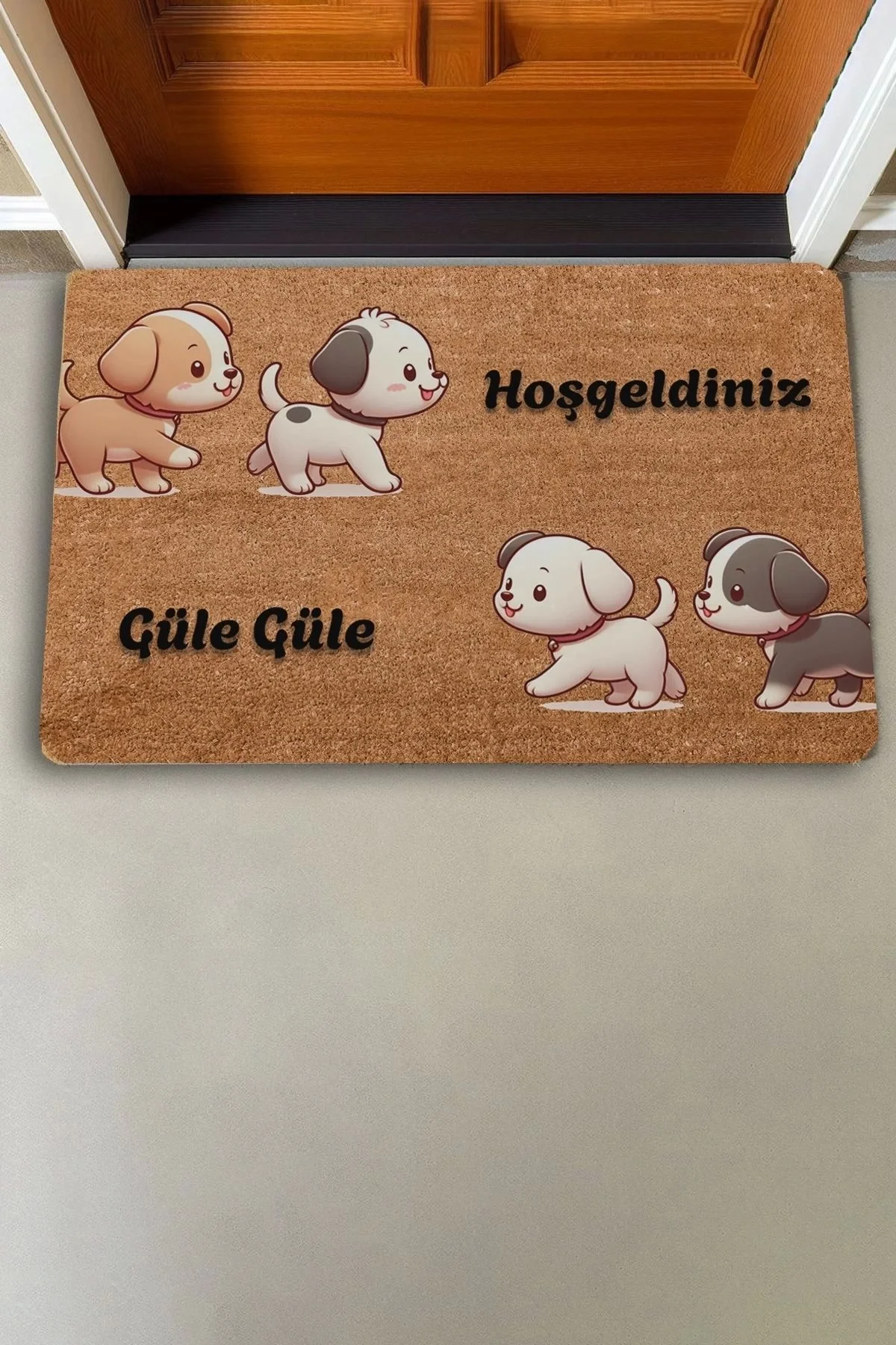 Valerine Life Yavru Köpekler Hoş Geldiniz ve Güle Güle Kapı Önü Paspası 45x70cm