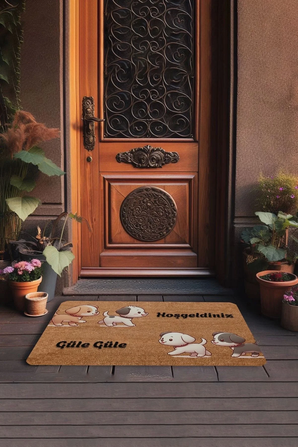 Valerine Life Yavru Köpekler Hoş Geldiniz ve Güle Güle Kapı Önü Paspası 45x70cm