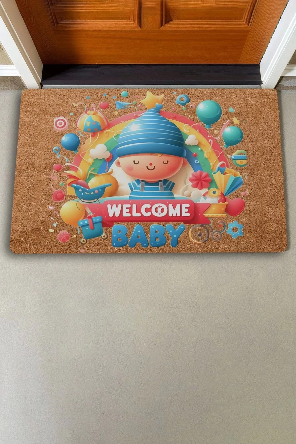 Valerine Life Yeni Doğan Balonlu Welcome Hoş Geldin Bebek Kapı Önü Paspası 45x70cm