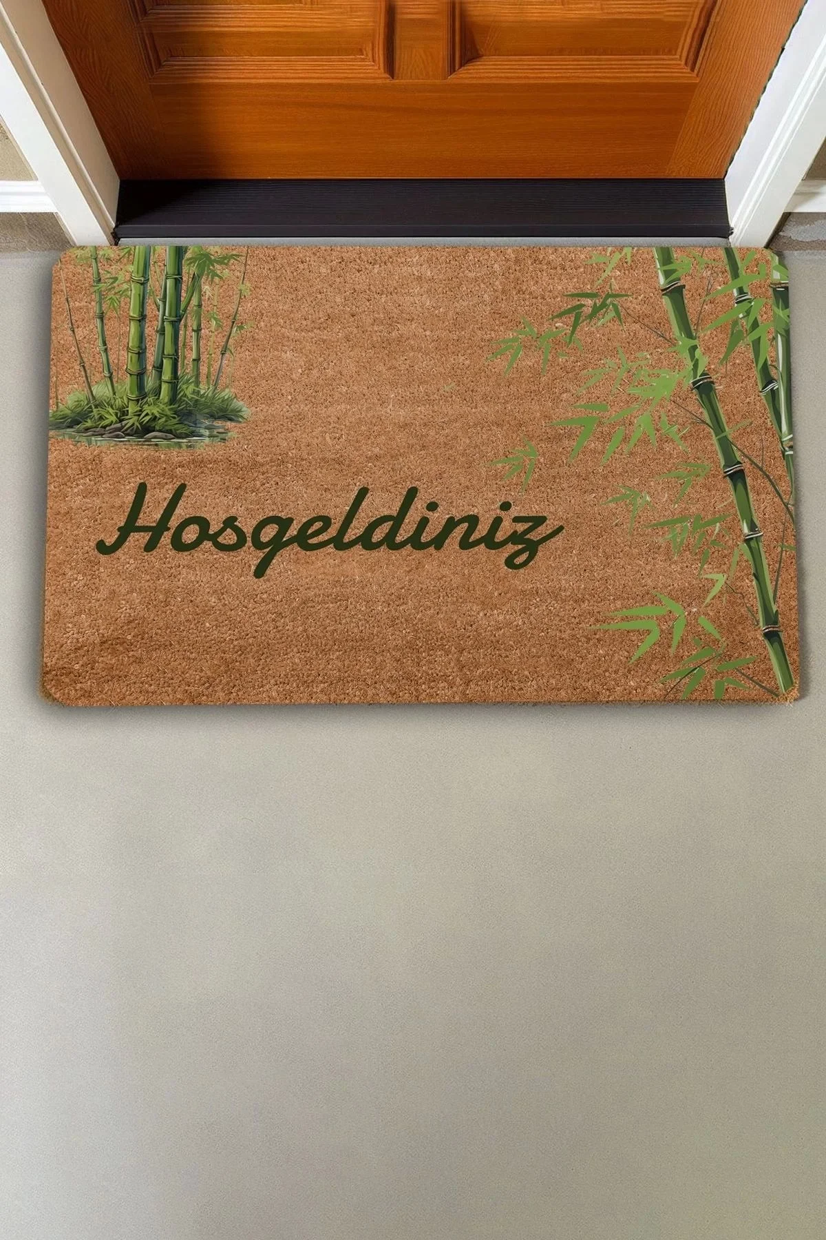 Valerine Life Yeşil Bambu Ağacı Hoş Geldiniz Kapı Önü Paspası 45x70cm
