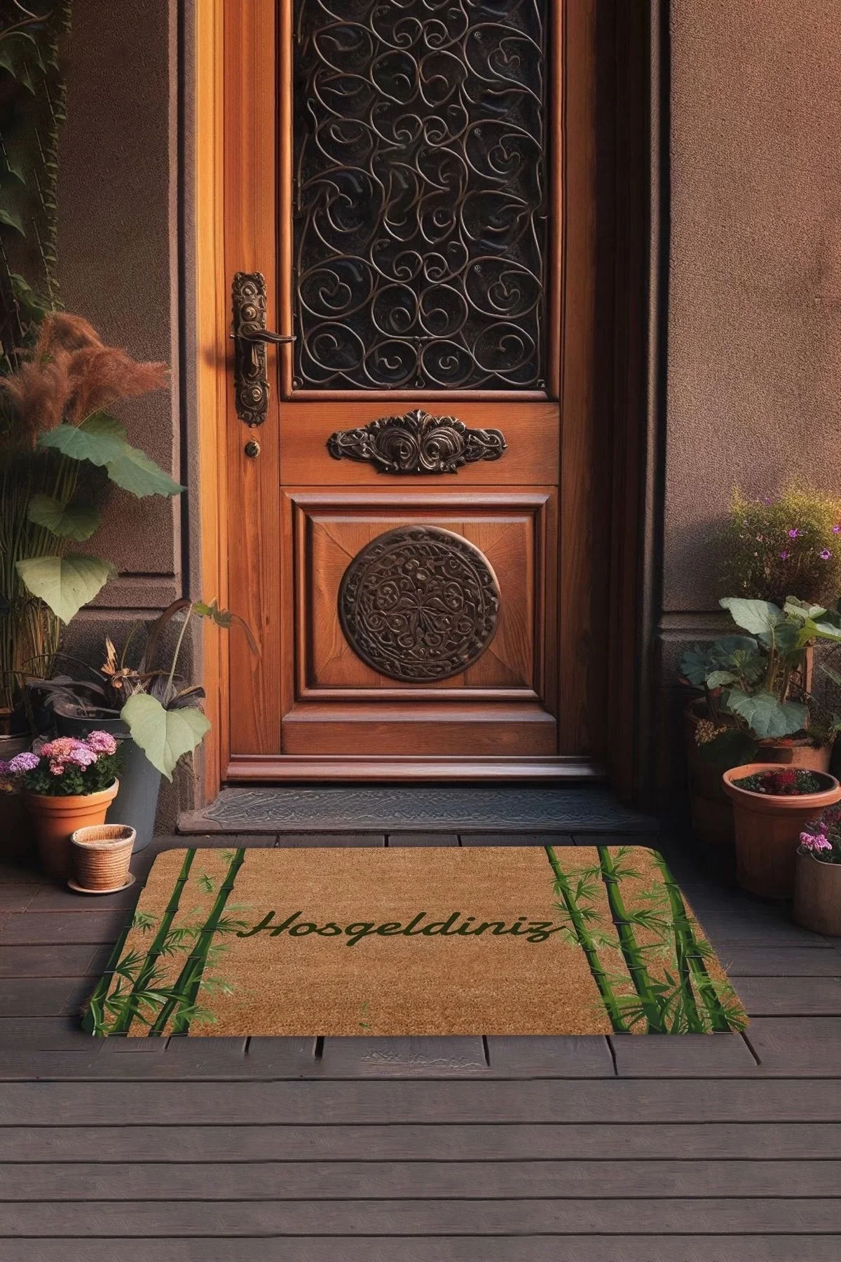 Valerine Life Yeşil İyi Şans Bambuları Hoş Geldiniz Kapı Önü Paspası 45x70cm