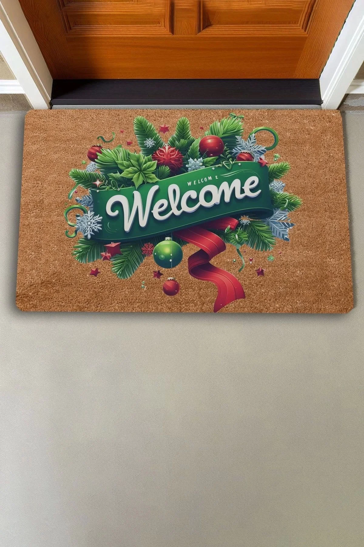 Valerine Life Yılbaşı Kapı Süsü Temalı Welcome Kapı Önü Paspası 45x70cm