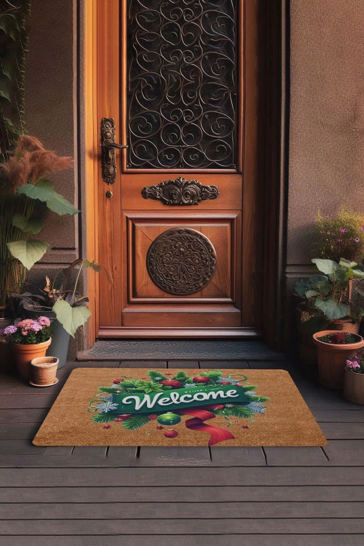 Valerine Life Yılbaşı Kapı Süsü Temalı Welcome Kapı Önü Paspası 45x70cm