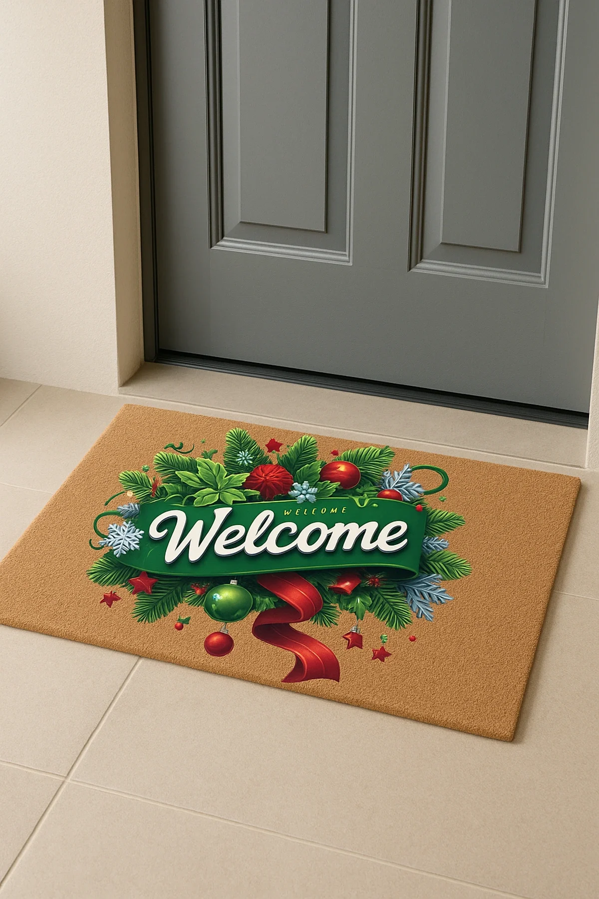 Valerine Life Yılbaşı Kapı Süsü Temalı Welcome Kapı Önü Paspası 45x70cm