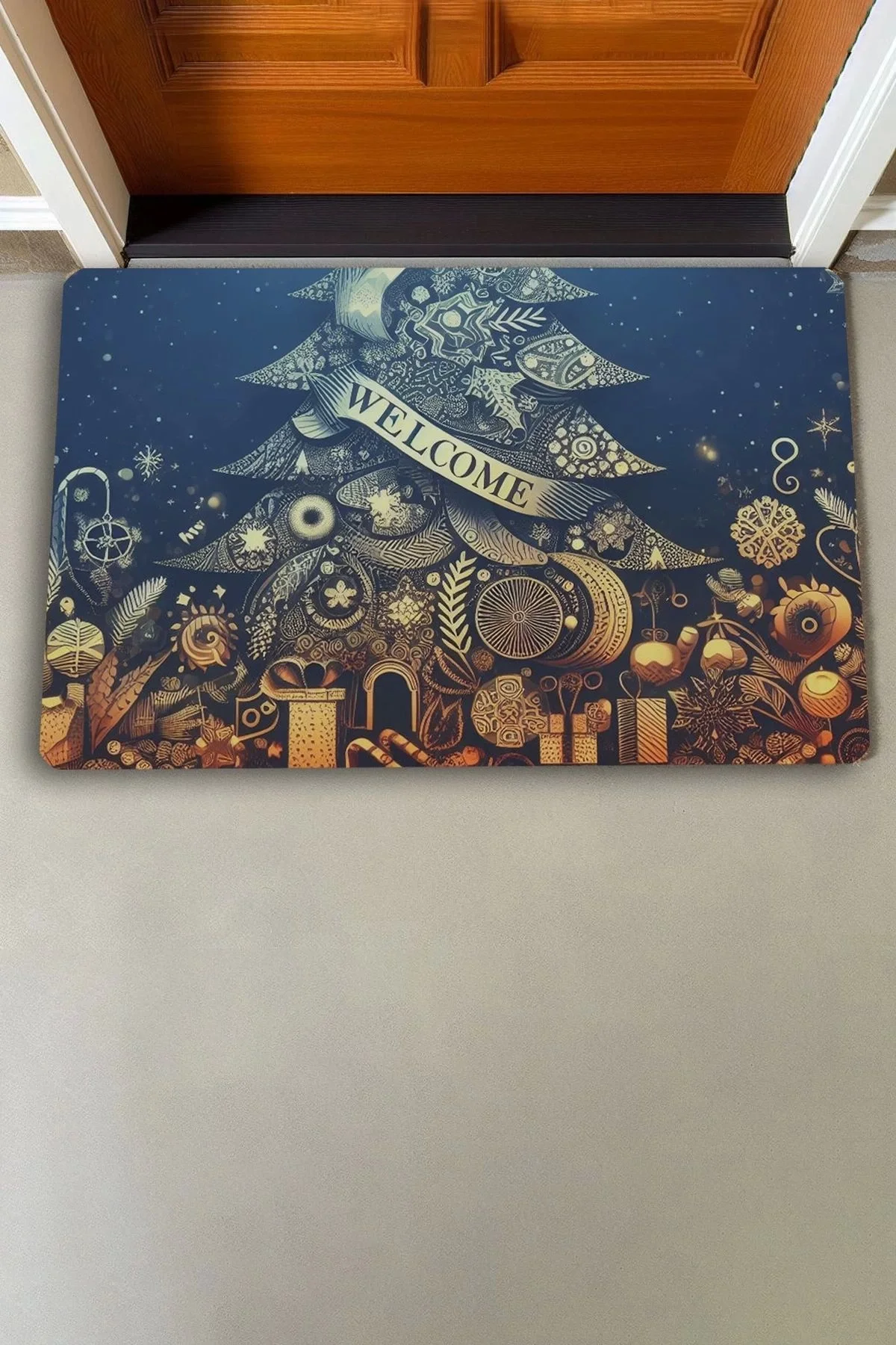 Valerine Life Yılbaşı Noel Çam Ağacı ve Hediyeler Welcome Kapı Önü Paspası 45x70cm