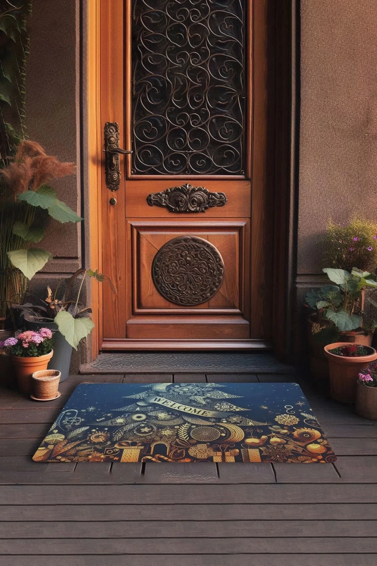 Valerine Life Yılbaşı Noel Çam Ağacı ve Hediyeler Welcome Kapı Önü Paspası 45x70cm