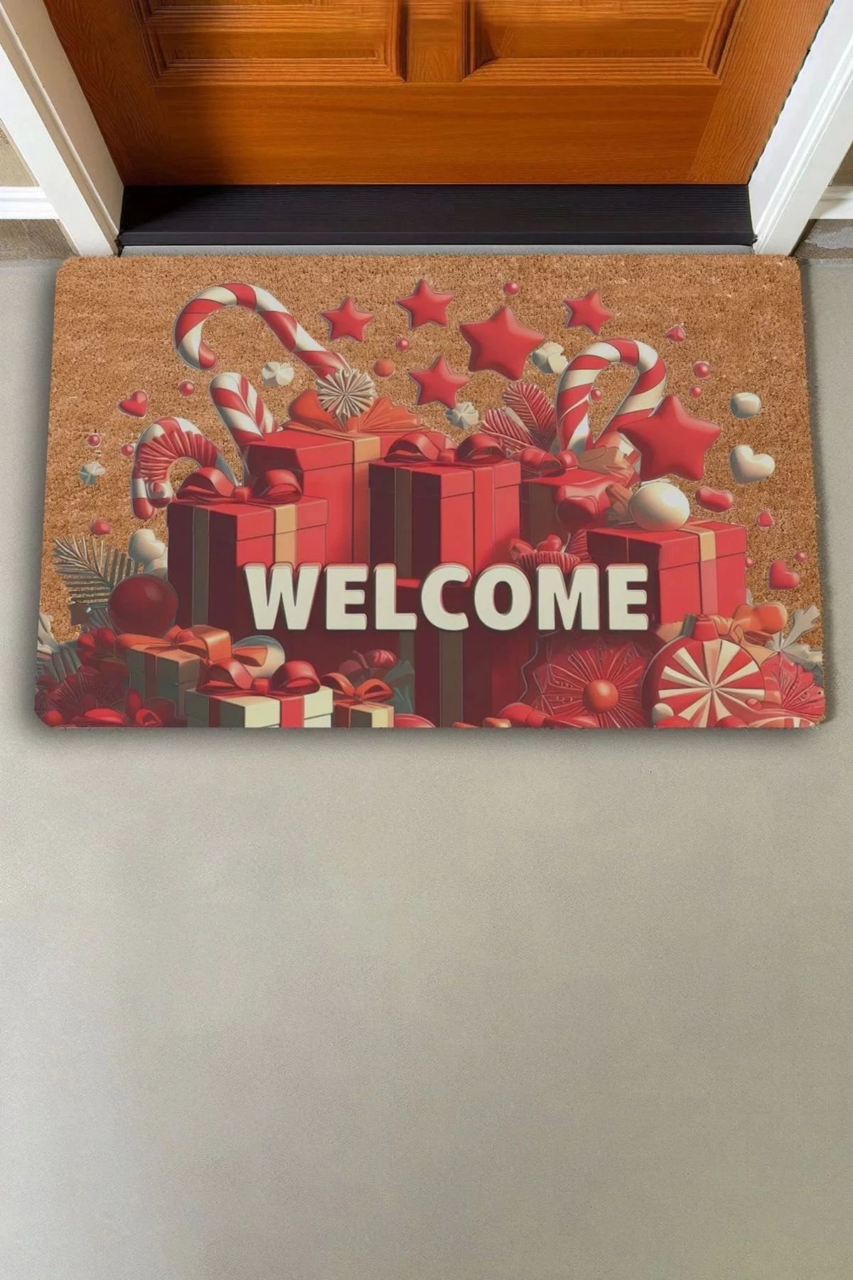 Valerine Life Yılbaşı Şemsiye Şekeri ve Hediyeler Welcome Kapı Önü Paspası 45x70cm