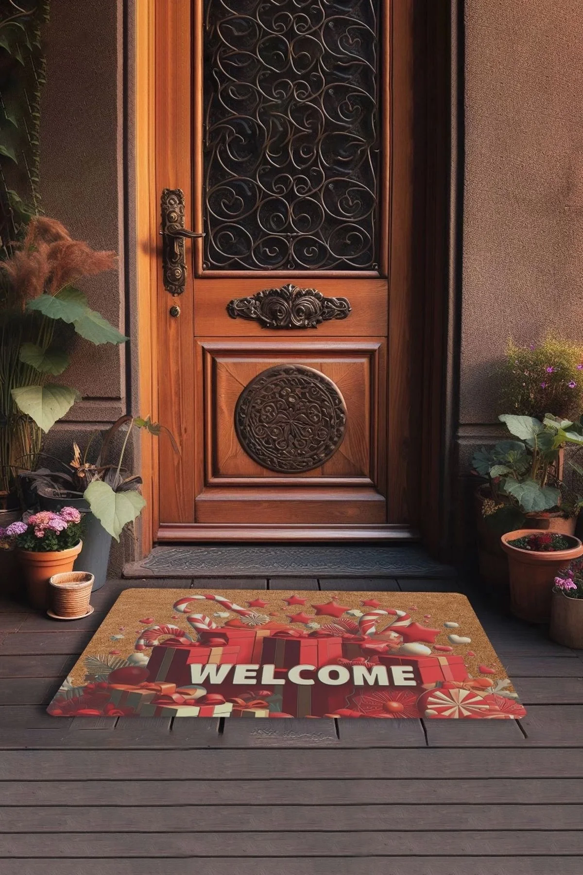 Valerine Life Yılbaşı Şemsiye Şekeri ve Hediyeler Welcome Kapı Önü Paspası 45x70cm