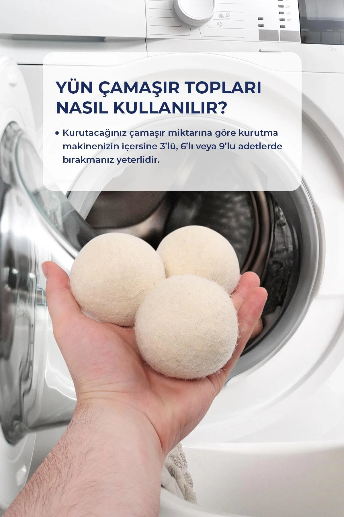 Valerine Life Doğal Merinos Yün Kurutma Topu 3 Adet – Kırışıklık Önler Kurutma Süresini Kısaltır