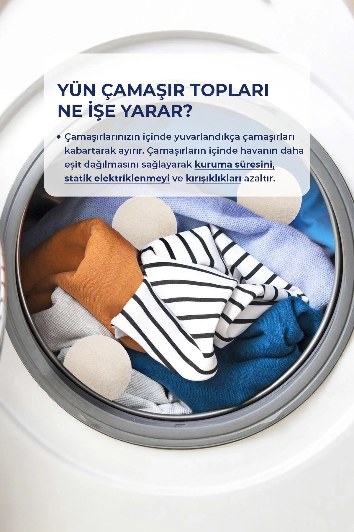 Valerine Life Doğal Merinos Yün Kurutma Topu 3 Adet – Kırışıklık Önler Kurutma Süresini Kısaltır