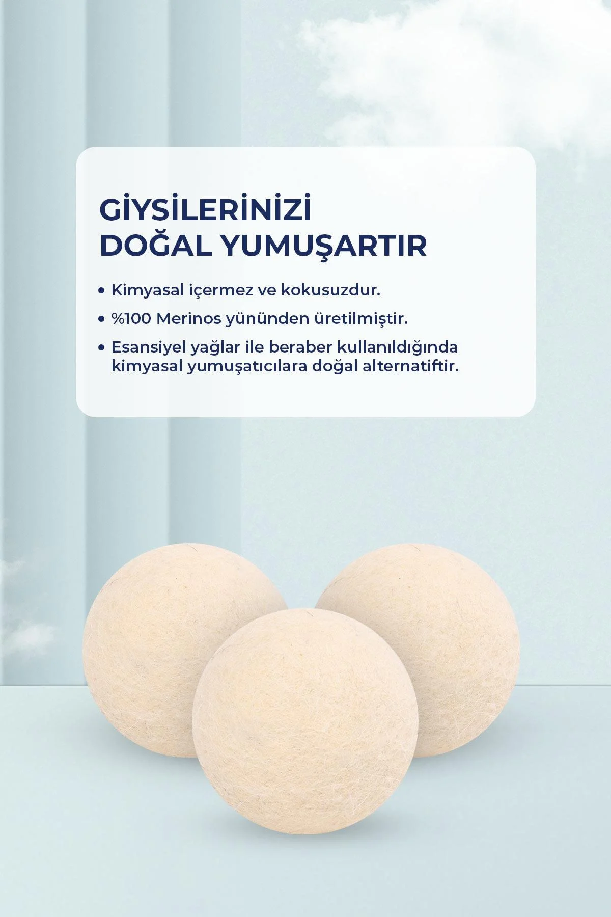 Valerine Life Doğal Merinos Yün Kurutma Topu 3 Adet – Kırışıklık Önler Kurutma Süresini Kısaltır