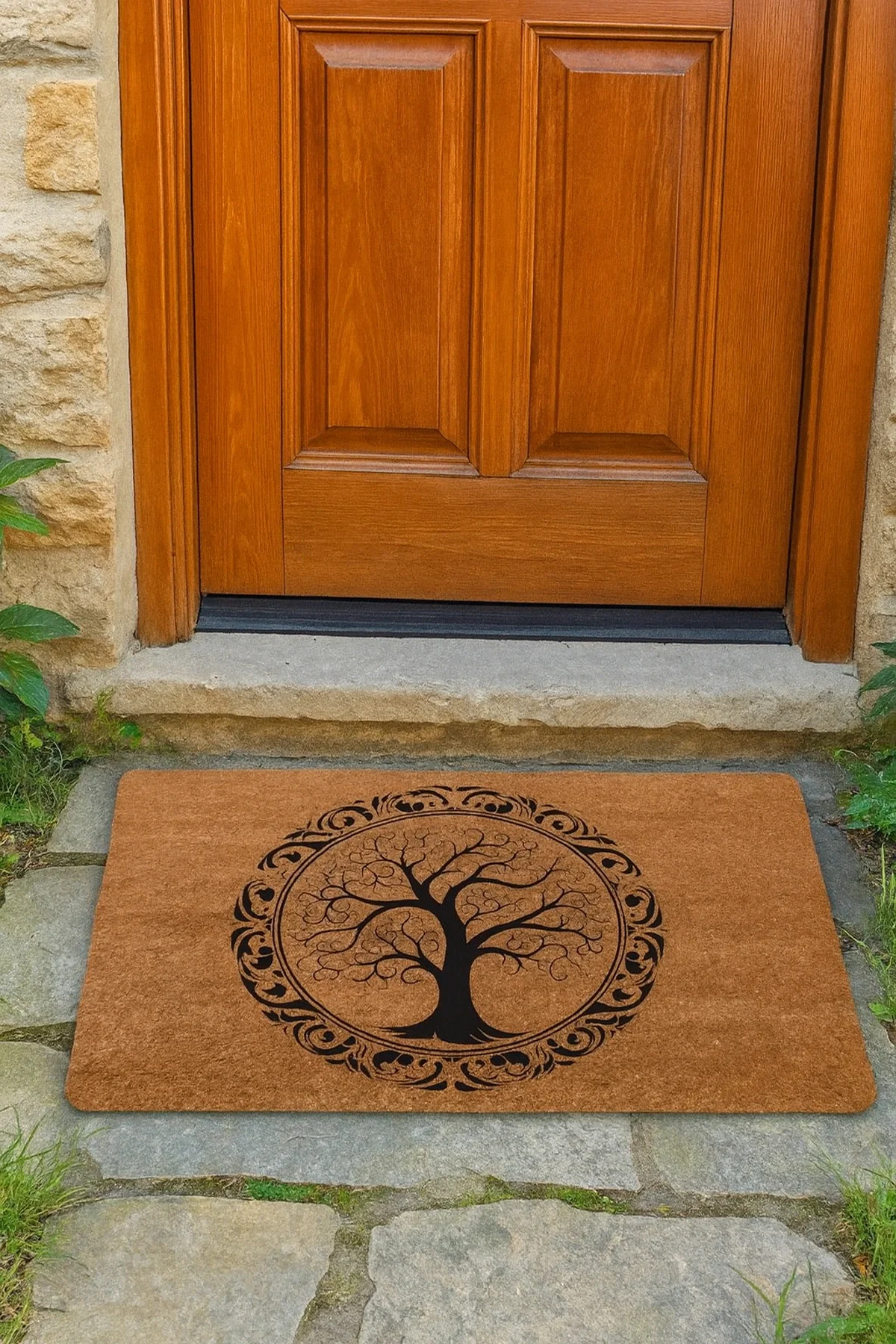 Valerine Life Yuvarlak Ağaç Tablosu Welcome Hoş Geldiniz Kapı Önü Paspası 45x70cm