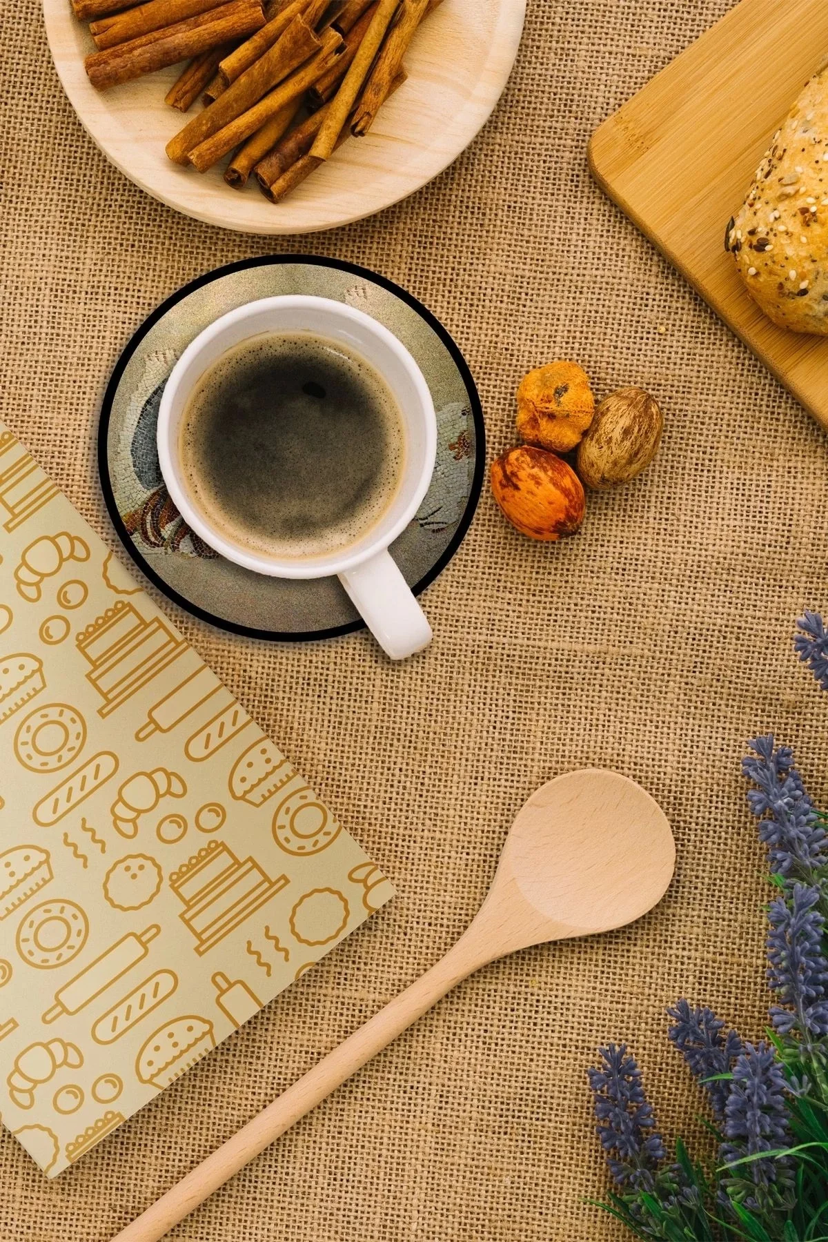 Valerine Life Zeugma Çingene Kız Figürlü Yıkanabilir Kaydırmaz Ofis Çay ve Fincan Bardak Altlığı 10x10cm 6 Adet