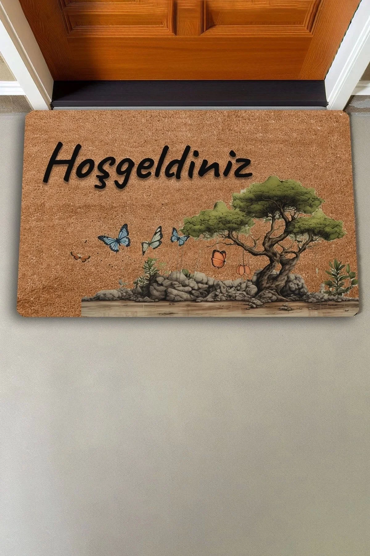 Valerine Life Zeytin Ağacı ve Kelebekler Hoş Geldiniz Kapı Önü Paspası 45x70cm