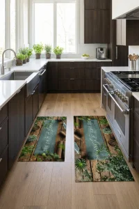 Valerine Life Mutfak Yolluğu Halısı Kaktüslü Yeşil Tezgah Önü Paspası İkili Kilim Takımı Döküntülere Estetik Çözüm Matı